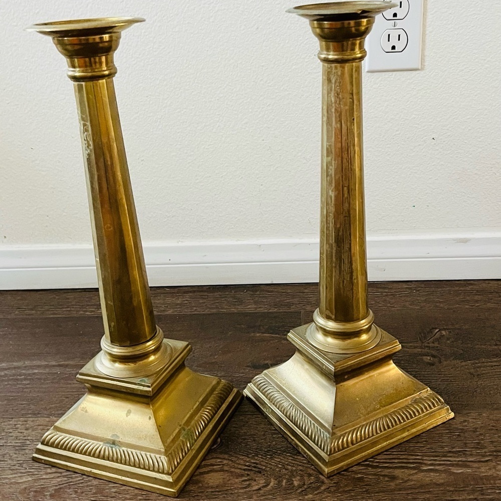 Antique Brass Candlestick Holders Set of 2 - Picture 13 of 13